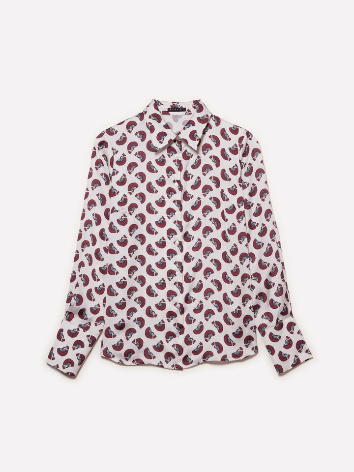 Cream white shirt in printed satin - women's shirts - Creamy White | Sisley image number 5